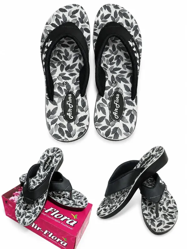 Black_Leaf_Print_Thong_Flip_Flops_For_Women