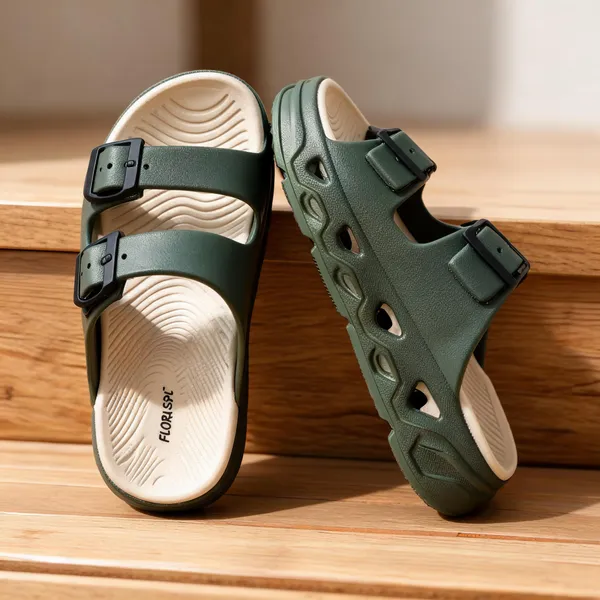 Green_Double_Strap_Adjustable_Buckle_Sandals_For_Men