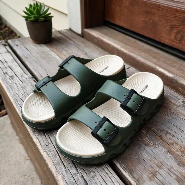 Green_Double_Strap_Adjustable_Buckle_Sandals_For_Men