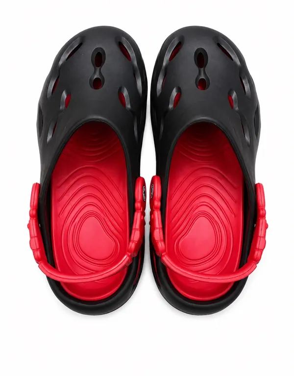 Black_And_Red_Two-Tone_Open_Back_Clogs_For_Men