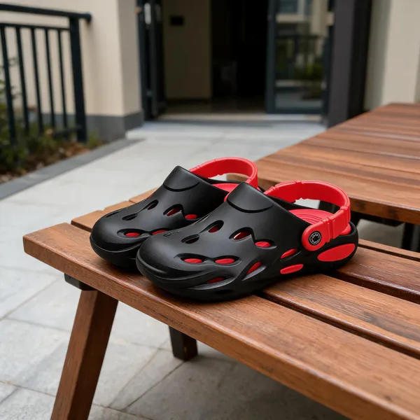 Black_And_Red_Two-Tone_Open_Back_Clogs_For_Men