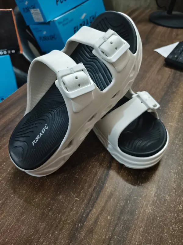 Black_And_White_Double_Strap_Adjustable_Buckle_Sandals_For_Men