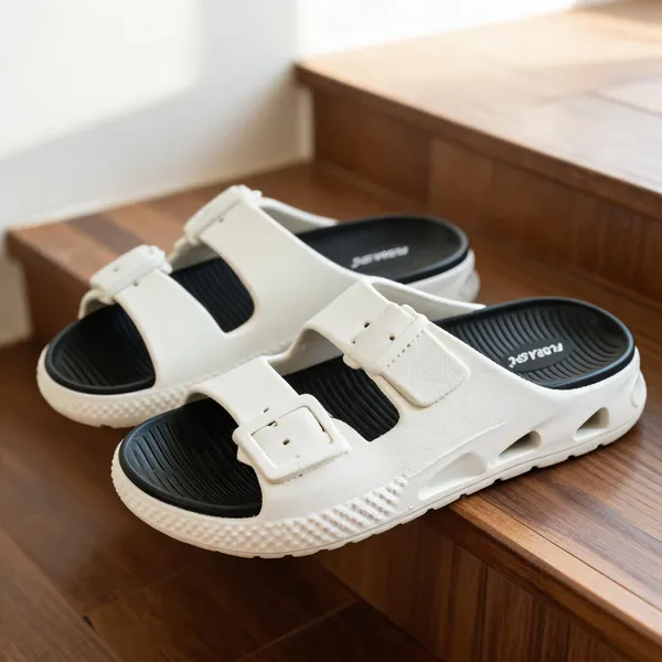 Black_And_White_Open_Toe_Buckle_Strap_Sandals_For_Men