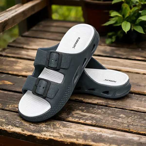 Black_Synthetic_Double_Strap_Buckle_Sandals_For_Men