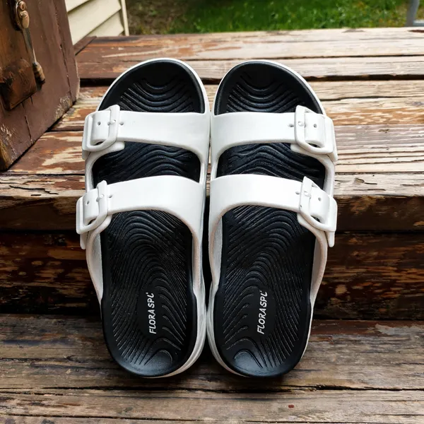 Black_And_White_Double_Strap_Adjustable_Buckle_Sandals_For_Men