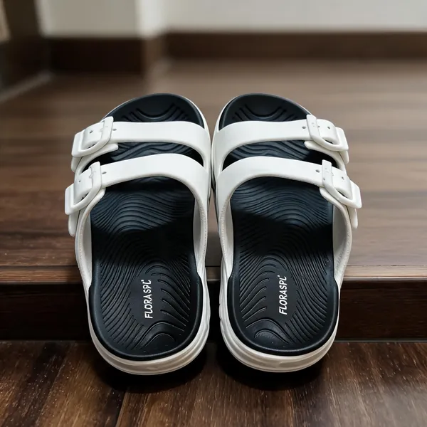 Black_And_White_Double_Strap_Adjustable_Buckle_Sandals_For_Men