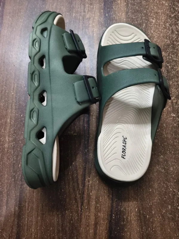 Green_Double_Strap_Adjustable_Buckle_Sandals_For_Men