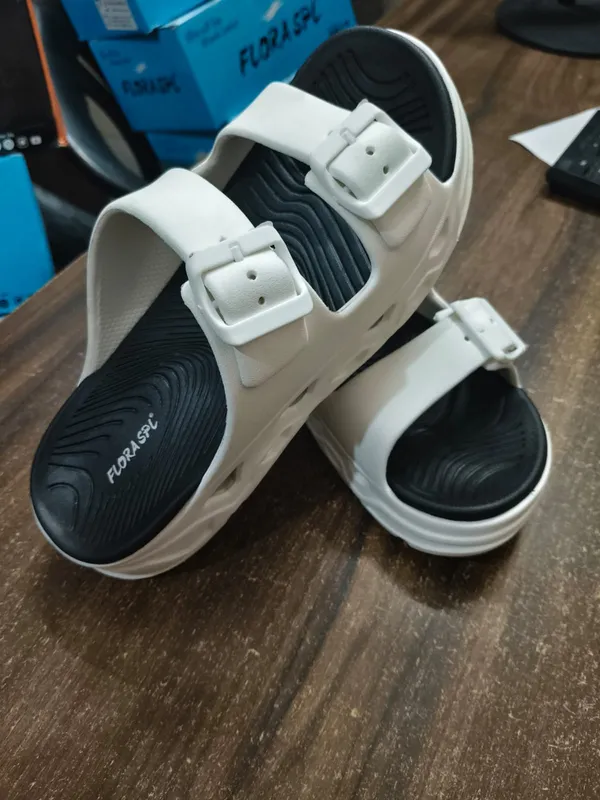 Black_And_White_Double_Strap_Adjustable_Buckle_Sandals_For_Men