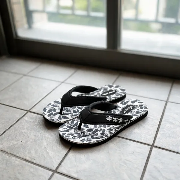 Black_Leaf_Print_Thong_Flip_Flops_For_Women
