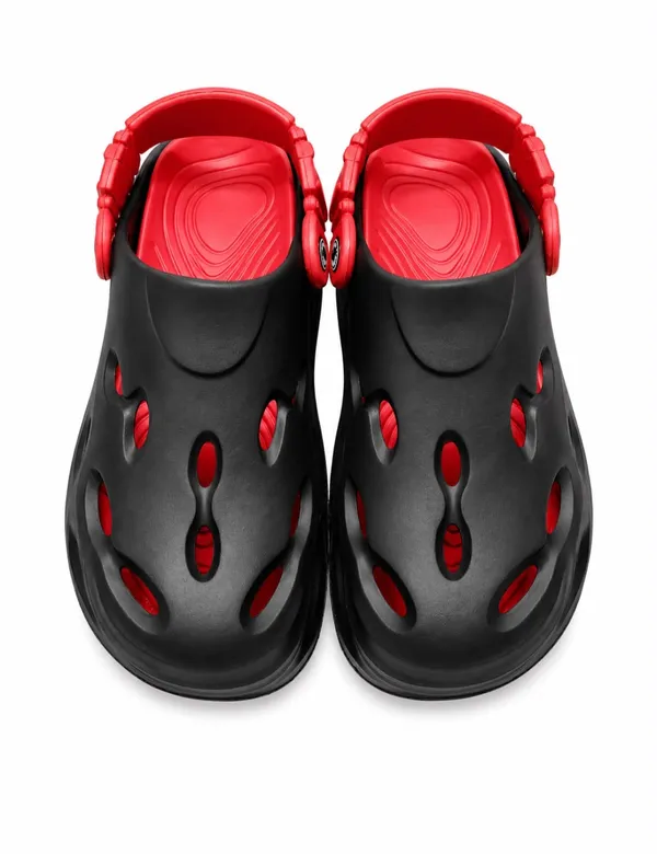 Black_And_Red_Two-Tone_Open_Back_Clogs_For_Men