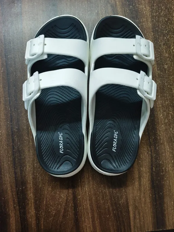 Black_And_White_Double_Strap_Adjustable_Buckle_Sandals_For_Men