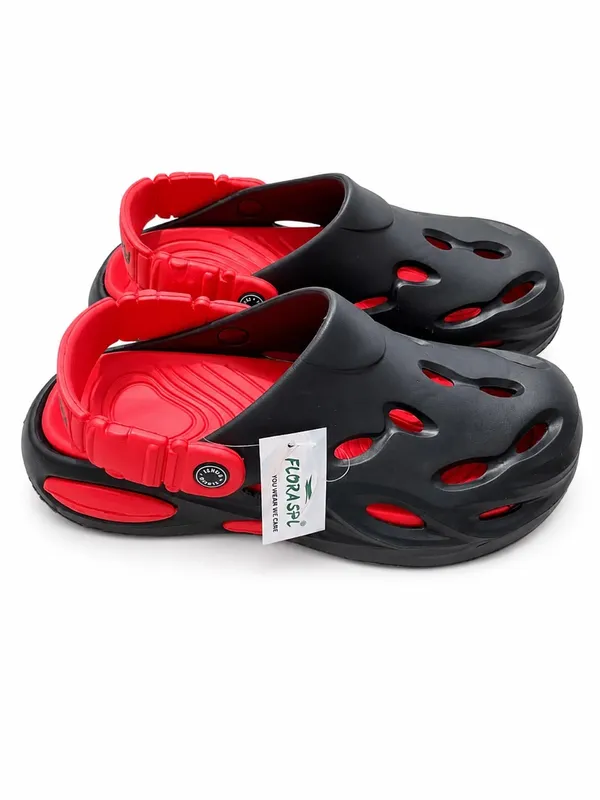 Black_And_Red_Two-Tone_Open_Back_Clogs_For_Men
