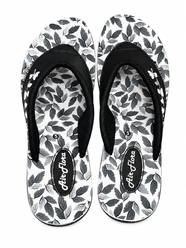 Black_Leaf_Print_Thong_Flip_Flops_For_Women