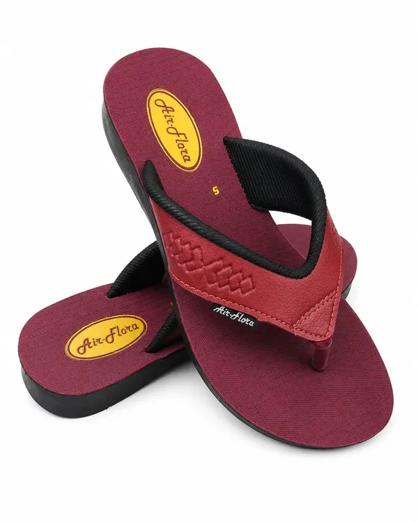 Maroon_Textured_Casual_Flip_Flops_For_Women
