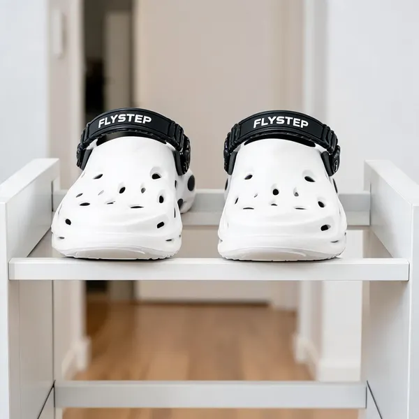 White_Perforated_Open_Back_Slip-On_Clogs_For_Men