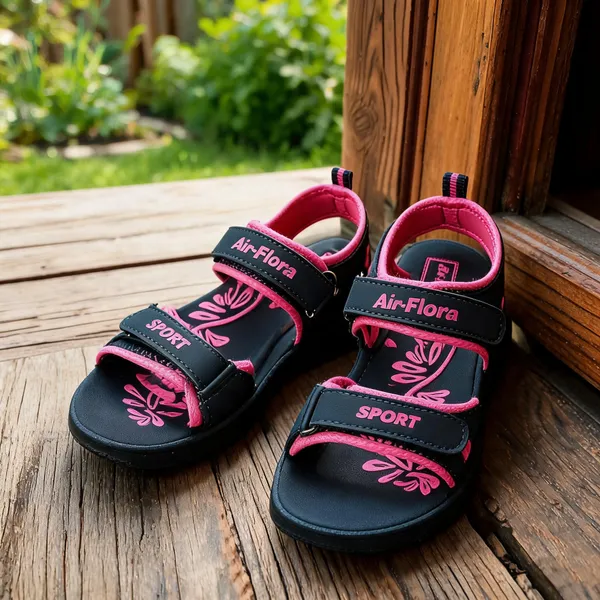 Black_And_Pink_Floral_Detail_Sport_Sandals_For_Women