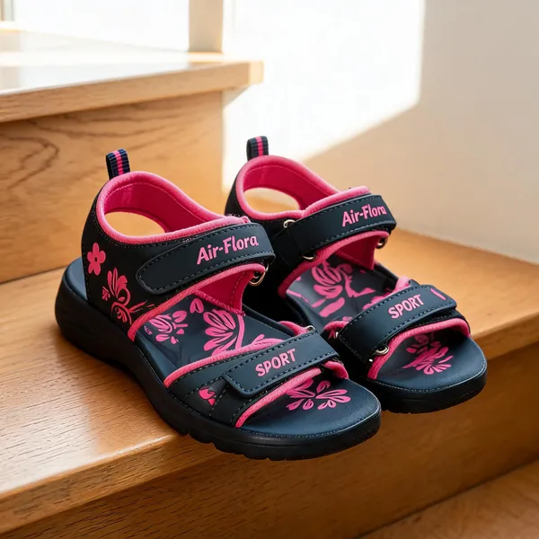 Black_And_Pink_Floral_Detail_Sport_Sandals_For_Women