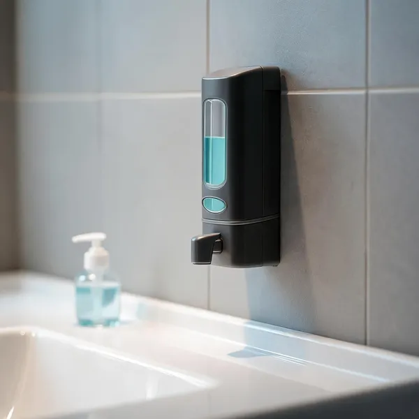 Black_Plastic_Wall_Mount_Manual_Pump_Soap_Dispenser