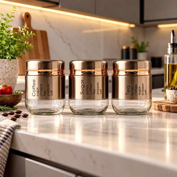 Cerrora_3_Pc_Tea,_Coffee_And_Sugar_Copper_Coated_Glass_Jar_With_Gold_Strip