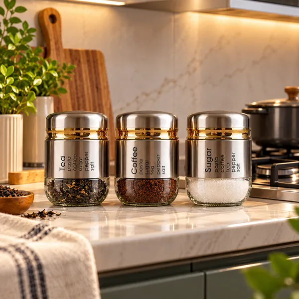 Cerrora_3_Pc_Tea,_Coffee_And_Sugar_Silver_Coated_Glass_Jar_With_Gold_Strip