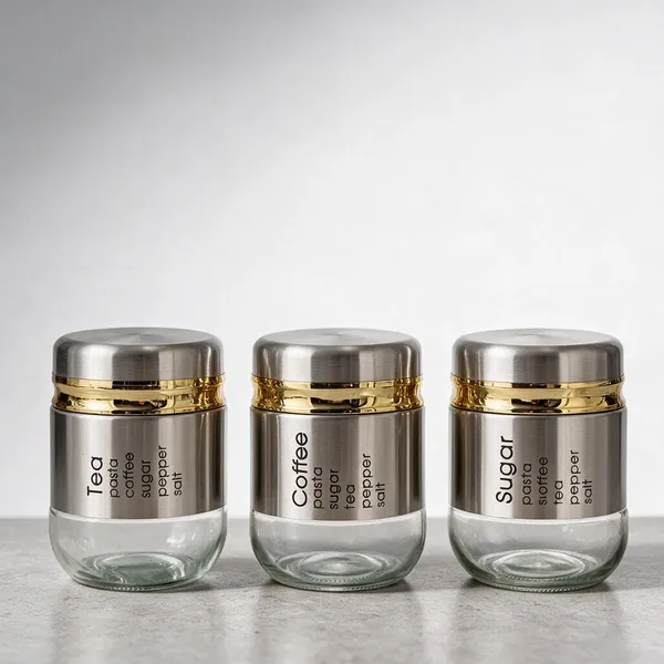Cerrora_3_Pc_Tea,_Coffee_And_Sugar_Silver_Coated_Glass_Jar_With_Gold_Strip