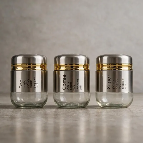 Cerrora_3_Pc_Tea,_Coffee_And_Sugar_Silver_Coated_Glass_Jar_With_Gold_Strip