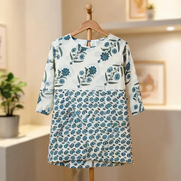 Cream_&_Blue_Kurti_Running_Fabric_Pure_Cotton_For_women