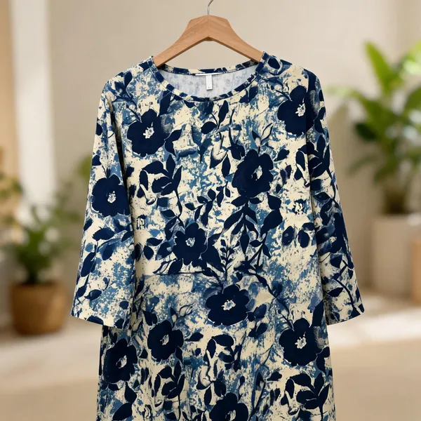 Cream_&_Blue_Kurti_Running_Fabric_Pure_Cotton_For_women