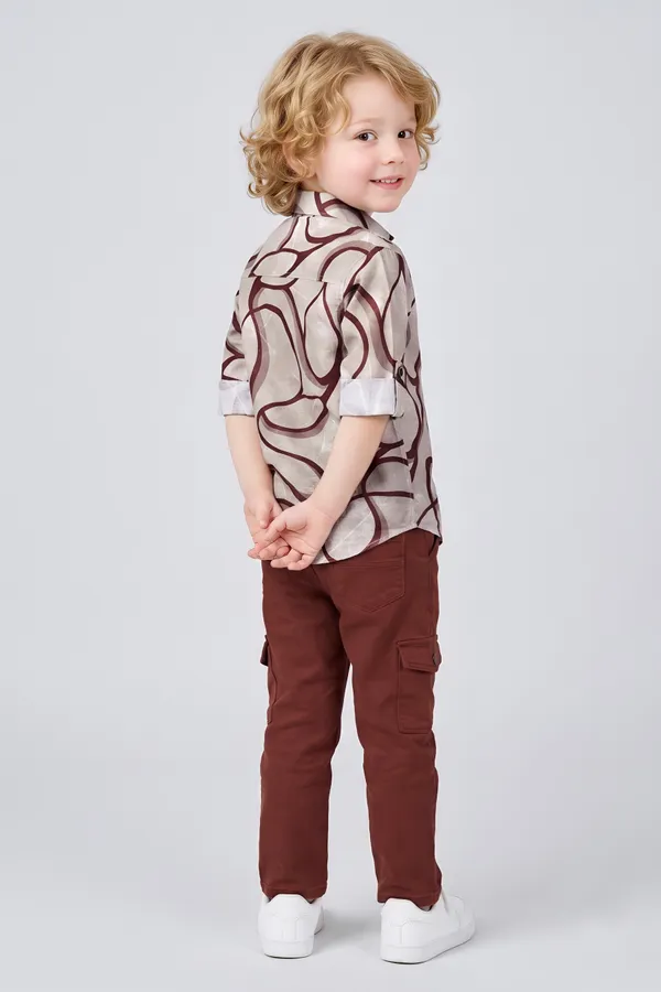 Multicolor_Casual_Printed_Shirt_And_Cargo_Pants_Set_for_Boys