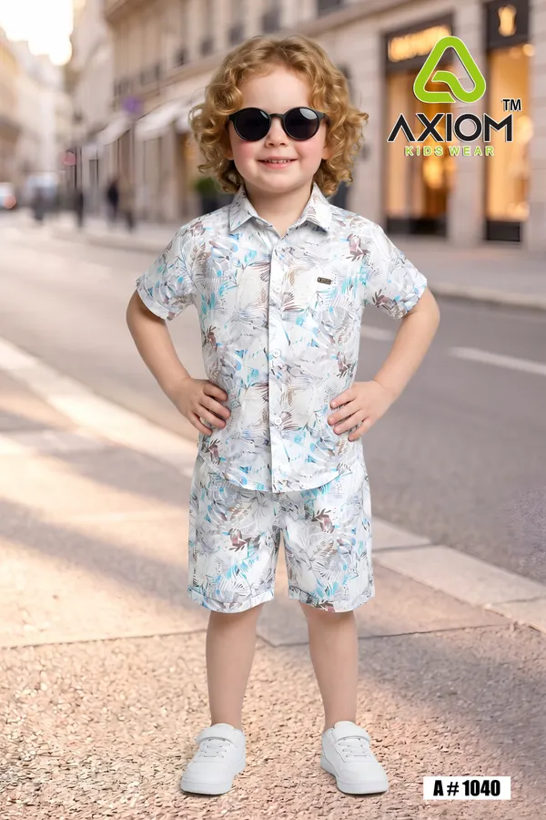 White_Printed_Shirt_And_Shorts_Set_for_Boys