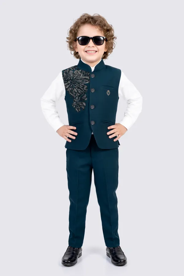 Teal_Embroidered_Waistcoat_Suit_Set_for_Boys