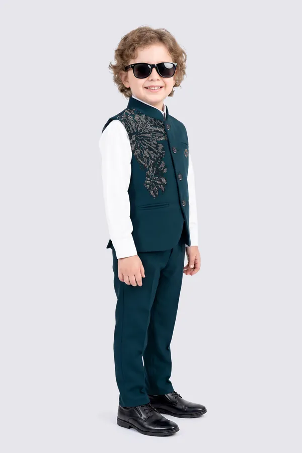Teal_Embroidered_Waistcoat_Suit_Set_for_Boys
