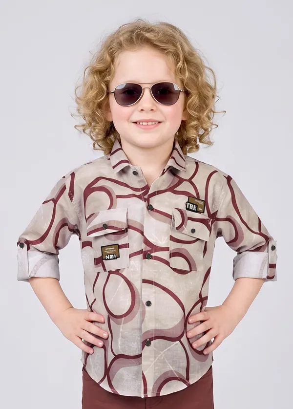 Multicolor_Casual_Printed_Shirt_And_Cargo_Pants_Set_for_Boys