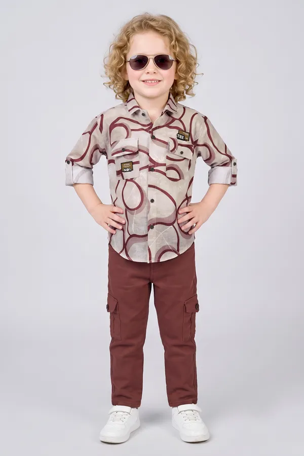 Multicolor_Casual_Printed_Shirt_And_Cargo_Pants_Set_for_Boys