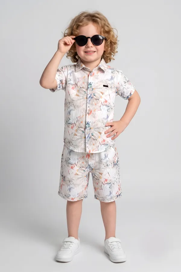 White_Printed_Shirt_And_Shorts_Set_for_Boys