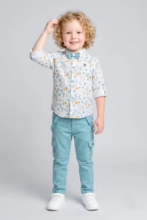 Multicolor_Patterned_Shirt_And_Aqua_Cargo_Pants_Set_For_Boys