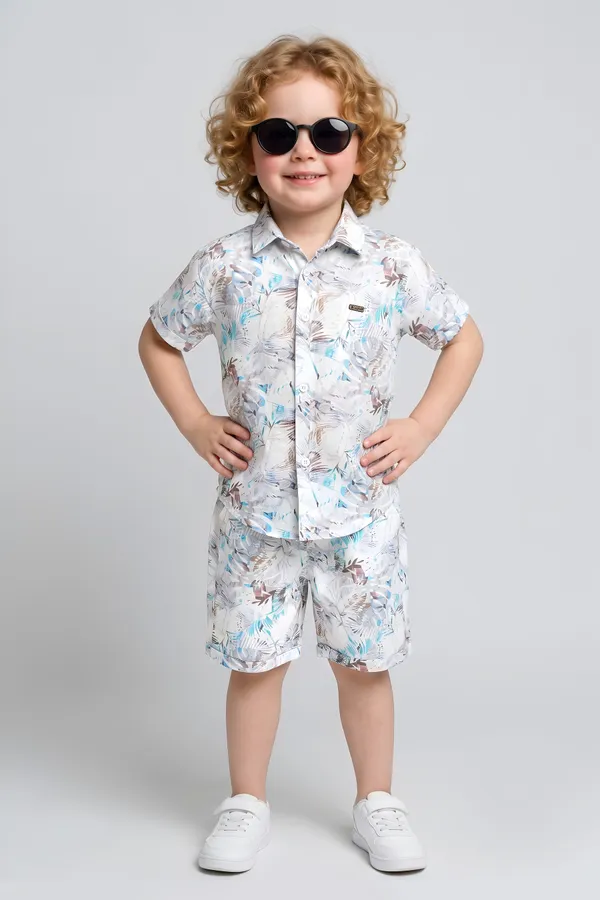 White_Printed_Shirt_And_Shorts_Set_for_Boys