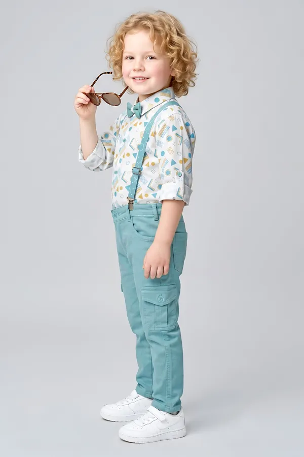 Multicolor_Patterned_Shirt_And_Aqua_Cargo_Pants_Set_For_Boys