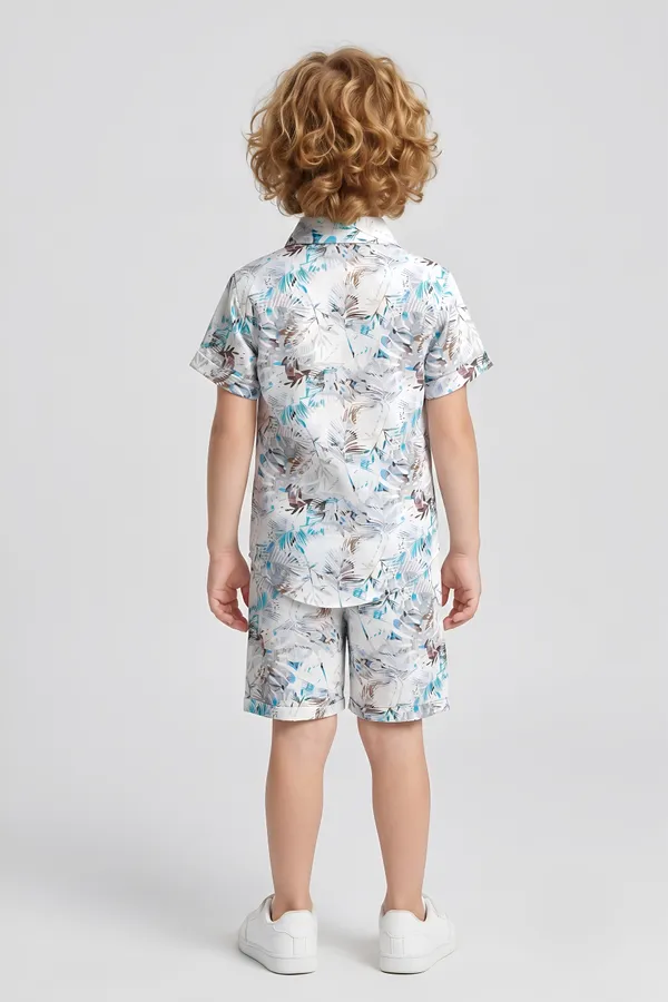White_Printed_Shirt_And_Shorts_Set_for_Boys