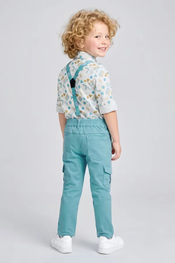 Multicolor_Patterned_Shirt_And_Aqua_Cargo_Pants_Set_For_Boys