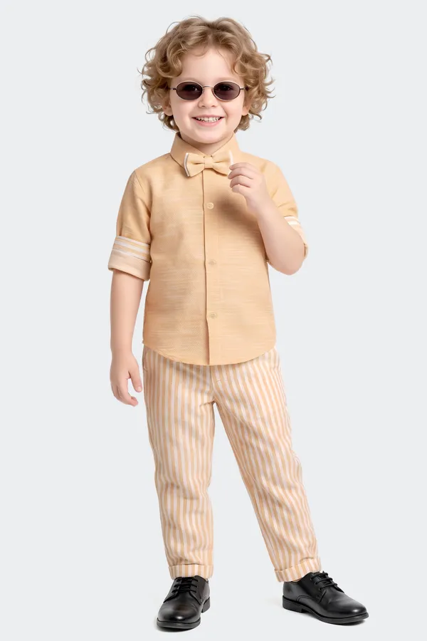 Beige_Striped_Shirt_And_Trouser_Set_For_Boys