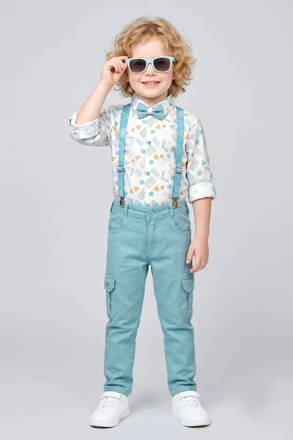 Multicolor_Patterned_Shirt_And_Aqua_Cargo_Pants_Set_For_Boys