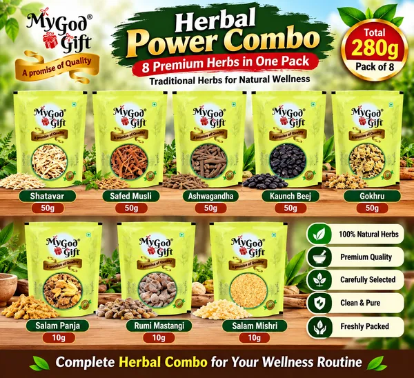 MY_GOD_GIFT_Power_Combo_–_Shatavari,_Safed_Musli,_Ashwagandha,_Kaunch_Beej,_Gokhru,_Salam_Panja,_Rumi_Mastagi_&_Salam_Mishri_|_8_Herbal_Ingredients_|_280g_Pack_of_8