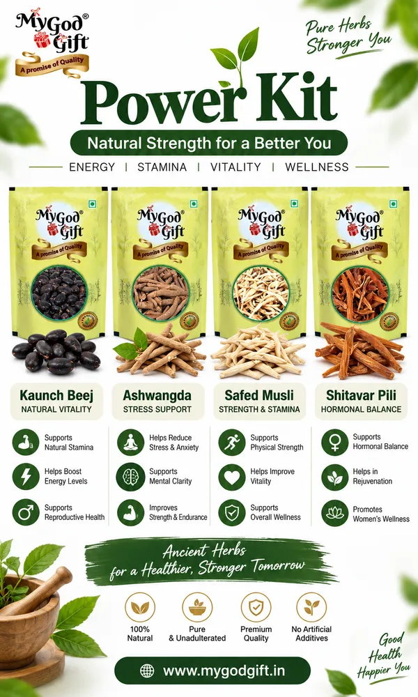 My_God_Gift_POWER_KIT_Shatavar,Safed_Musli,_Ashwagandha_Kaunch_Beej_50_GM_EACH_200_gm_Pack_of_4