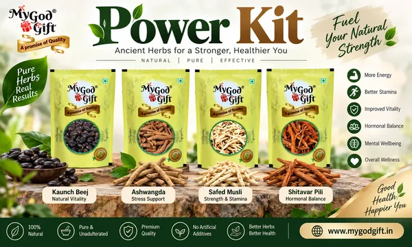 My_God_Gift_POWER_KIT_Shatavar,Safed_Musli,_Ashwagandha_Kaunch_Beej_50_GM_EACH_200_gm_Pack_of_4