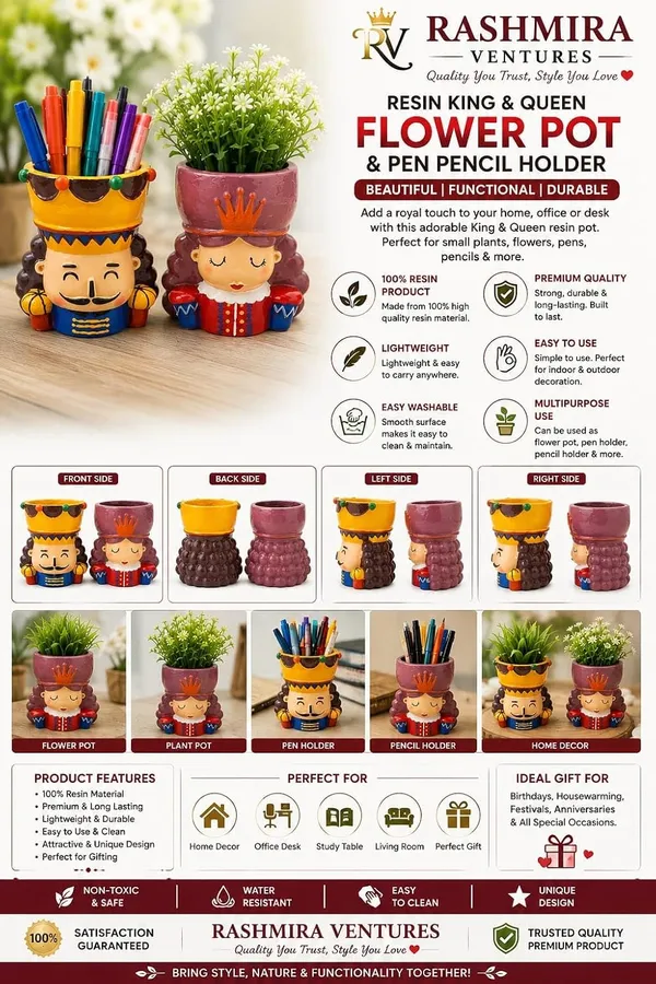 King_And_Queen_Figurine_Pen_Stand_And_Planter_Set