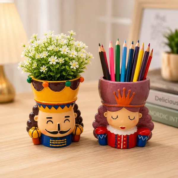 King_And_Queen_Figurine_Pen_Stand_And_Planter_Set