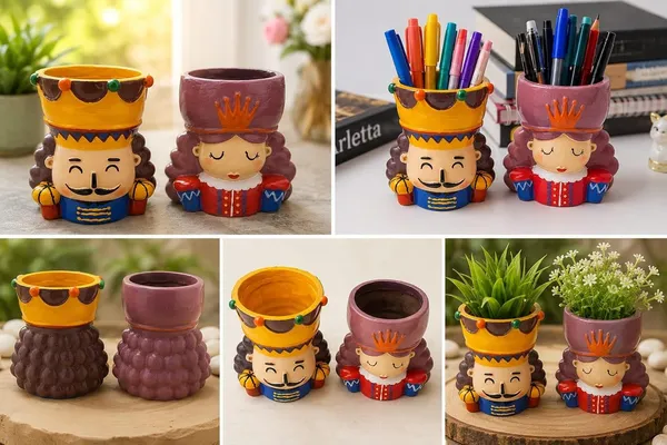 King_And_Queen_Figurine_Pen_Stand_And_Planter_Set