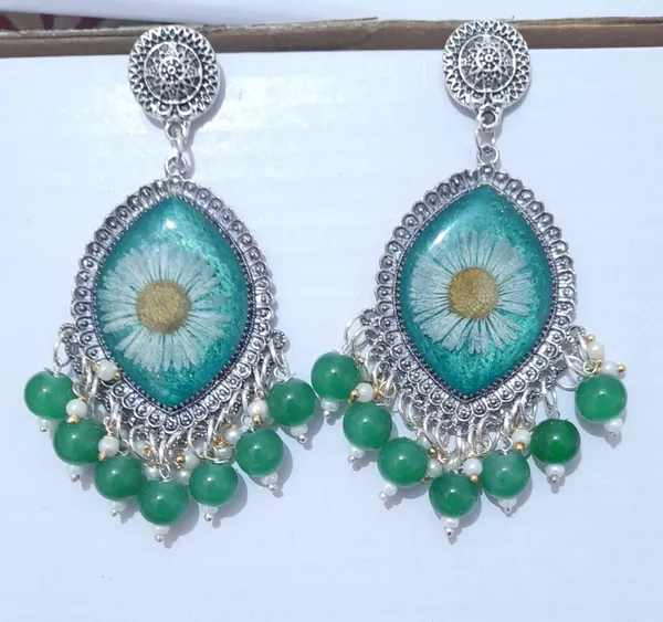 Turquoise_Silver_Tone_Floral_Teardrop_Dangle_Earrings_For_Women