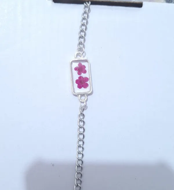 Silver_Pink_Brass_Resin_Floral_Rectangular_Charm_Bracelet_For_Women